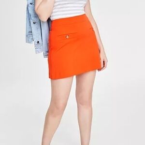 M ON 34th Orange Ponte Knit Stretch Mod Mini Skirt